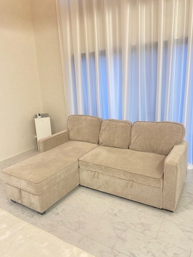 美品 L字型 ソファベッド 収納付き