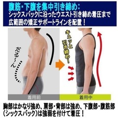 シックスパックマッスルタンクトップ　1枚 着るだけ 腹筋 背筋 下腹 腰回り 加圧シャツ 引き締め 姿勢矯正 肌着 スリムの画像