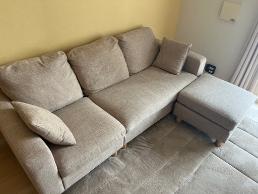 アイリスプラザ ソファ 3人掛け カウチソファ レイアウト自由 クッション2個付き キズ防止シール付き (2人掛け+1人掛け+スツール) ベージュ 3PCS-1820BG