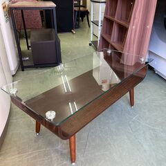 【リサイクルショップ ピカソ 小松原】👇🛋️✨幅96 ガラス天板センターテーブル／ダークブラウン✨🛋️★4171★の画像