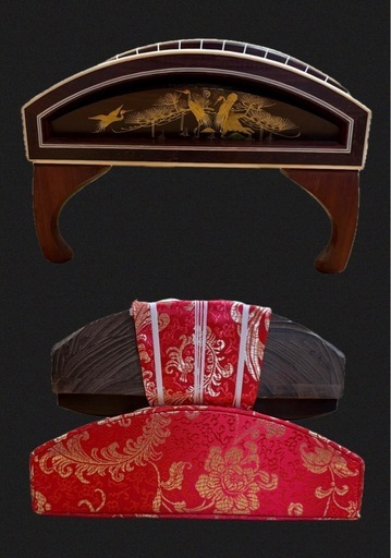 上級品】上角 並甲 すだれ彫 蒔絵有 13絃 箏 琴 付属品付 (pino