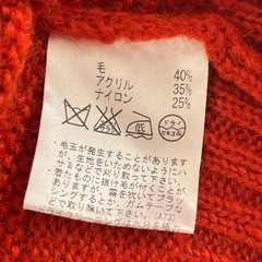 美品！ニット セーター クルーネック 赤 レッド オレンジ コーラル チェック柄 レディース 長袖 M コーラル の画像