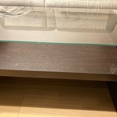 【収納あり】ガラステーブル　木製ローテーブルの画像