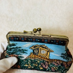 風景刺繍 がま口ポーチ タペストリー調 レトロ がま口 ポーチの画像
