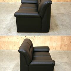 ≪zyt2499ジ限≫ 美品 2人掛けソファ 幅約140cm 合成皮革 ブラック リビング/応接ソファ/中古家具/宮城県仙台市 71010-05の画像