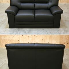 ≪zyt2499ジ限≫ 美品 2人掛けソファ 幅約140cm 合成皮革 ブラック リビング/応接ソファ/中古家具/宮城県仙台市 71010-05の画像