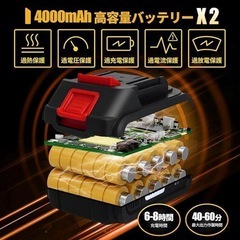電動ノコギリ 充電式 レシプロソー バッテリー2個 ノコギリ刃8枚 剪定の画像
