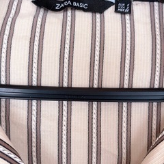 ZARA BASIC 長袖シャツ M ベージュとブラウンストライプの画像