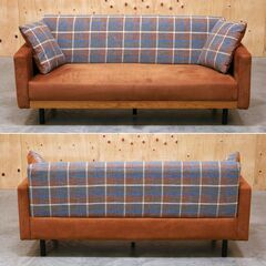 ≪zyt2500ジ限≫ 関家具 2.5人掛けソファ Lamon/ラモーン 幅170cm スエード調ファブリック チェック柄 おしゃれ/かわいい/2人掛け/3人掛けリビング/Ramone/中古家具/宮城県仙台市 71009-09の画像