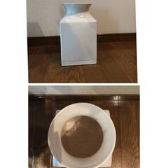 木製花入れ（物入れ）　陶器製花瓶　（計2個）の画像