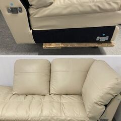 ニトリ コーナーソファ 合成皮革 ベージュ 右カウチ リビング L字 3人掛け 合皮 インテリア 中古家具 店頭引取歓迎 R10130の画像