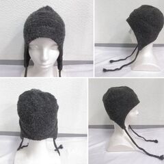 ( M-957 )mont-bell モンベル 耳当て付きニット帽 パイロットキャップ フライトキャップ ボンバーハット グレー Sサイズ 中古の画像