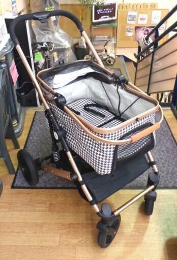 ペットカート 2WAY ペット用バギー 小型犬 老犬介護用 千鳥格子柄 分離型 対面式 4輪 西岡店