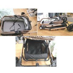 ペットカート 2WAY ペット用バギー 小型犬 老犬介護用 千鳥格子柄 分離型 対面式 4輪 西岡店の画像