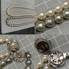 N383　テリ艶◎2点おまとめ　本真珠 天然パール/グレーパール 6.3~6.8㎜ネックレス アクセサリー　シルバー刻印　冠婚葬祭　の画像