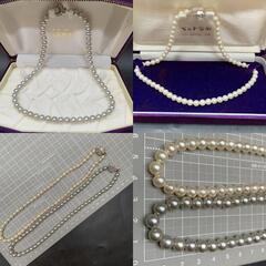 N383　テリ艶◎2点おまとめ　本真珠 天然パール/グレーパール 6.3~6.8㎜ネックレス アクセサリー　シルバー刻印　冠婚葬祭　の画像