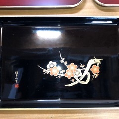 お盆 角トレー 3個 まとめ売り 昭和レトロ 盆 長手盆 和風おぼん 漆器 角盆 トレー トレイの画像