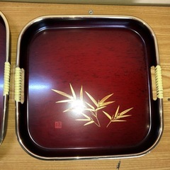 お盆 角トレー 3個 まとめ売り 昭和レトロ 盆 長手盆 和風おぼん 漆器 角盆 トレー トレイの画像