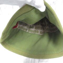 ( M-958 )PUMA プーマ ニット帽 グリーン 緑 ロゴ フリーサイズ 中古の画像