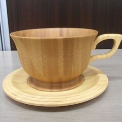 RIVERET リヴェレット カップ＆ソーサー 2客セット ペア ホワイト/ブラウン 天然孟宗竹 食洗機対応 苫小牧西店の画像