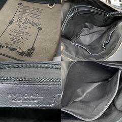 P459　美品BVLGARI ブルガリ S.Bulgari  ブルガリ コレツィオーネ ショルダーバッグ 斜め掛けショルダー ロゴプリント カーキベージュ 黒 ブラック 中古の画像