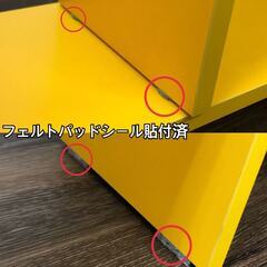 【訳あり品／組立済み品】デスク上置棚　卓上ラック　スライド式　横幅伸縮 　ブックシェルフ　飾り棚　カラー：イエロー　の画像