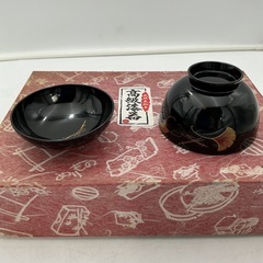 高級漆器 吸物椀 5客セット（銀杏蒔絵／黒塗り）の画像