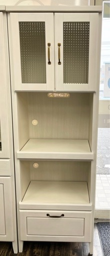 【中古品】ニトリ NITORI 2枚ガラス扉 レンジボード キッチンボード 食器棚 コルテ カントリー調 北欧風 ホワイト 木目 収納家具