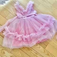 ぽんぽん靴下付☆チュールフリルドレスワンピ ピンク の画像