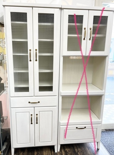 M【中古品】ニトリ NITORI 食器棚 2枚 ガラス扉 カントリー調 ホワイト 収納家具