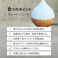 加湿器 アロマディフューザー 小型 卓上 ディフューザー LEDライト7色 6畳　エッセンシャルオイル　ディフューザーの画像