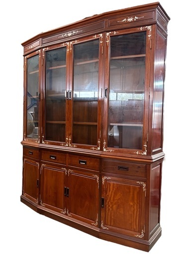 NO.2595【直接引取り限定】キャビネット 飾り棚 ガラス扉 螺鈿細工 セパレート 収納 家具 中古