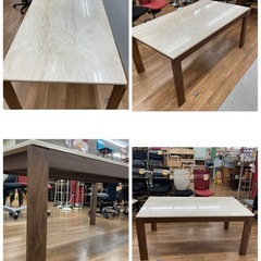 ジモティー限定価格！S154 ⭐ 安井家具 ダイニング６点セット 天然石天板 高級 幅160cm USED 綺麗の画像