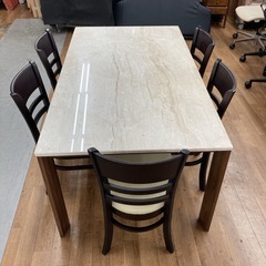 ジモティー限定価格！S154 ⭐ 安井家具 ダイニング６点セット 天然石天板 高級 幅160cm USED 綺麗の画像