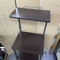 ニトリ レンジラック 幅49ｃｍ スライド引出し付き レンジ台 キッチン収納 スリム ブラウン×ブラック 札幌市手稲区の画像