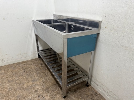 ステンレス　業務用　2層シンク流し台　厨房　飲食店　W１２００ｘD４５０ｘＨ８００ｍｍ