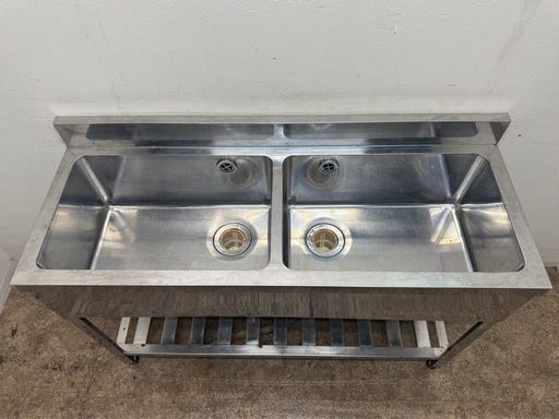 ステンレス　業務用　2層シンク流し台　厨房　飲食店　W１２００ｘD４５０ｘＨ８００ｍｍ