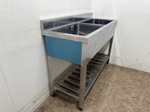 ステンレス　業務用　2層シンク流し台　厨房　飲食店　W１２００ｘD４５０ｘＨ８００ｍｍ
