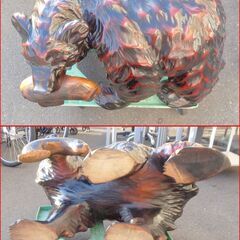 【￥5500-】大きめ/重め 鮭をくわえた木彫りの熊 観光 土産 昭和 縁起物の画像