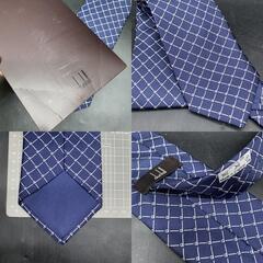 O375未使用品 ダンヒル シルク dロゴ チェック　格子柄 ブランド ネクタイ  メンズ ブルー紺 dunhillの画像