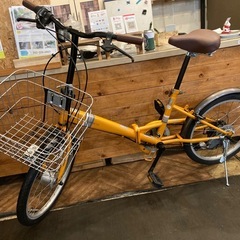【チェーン新品！】 LEDオートライト　6段変速　20インチ折りたたみ自転車　オレンジの画像