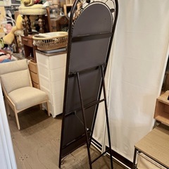 【配送可!】 アンティーク調 スタンドミラー アイアン ローズモチーフ 姿見 全身鏡 鏡 姿見 ミラー ブラウン クラシック シャビー シック ウォールミラー 自立 アンティーク 花 ローズの画像