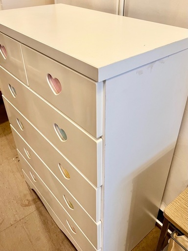《売約済》アルファタカバ ポップスター 幅75cm5段タイプ パステルブルー 木製 完成品 日本製 キッズチェスト ベビーチェスト 子供用タンス チェスト タンス 子供部屋 収納 大容量収納 大川家具 ハート デザイン ホワイト チェスト 6段 タンス 引き出し パステルカラー ガーリー 収納家具 カラフル 子供 こども 子ども 箪笥 整理箪笥