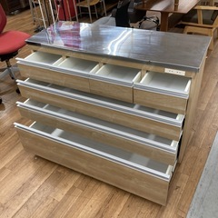 ジモティー限定価格！S717 ⭐ 昇光家具 キャスター付きキッチンカウンター 天板ステンレス 幅120.5cm USED の画像
