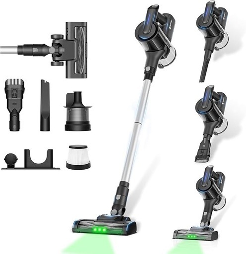 掃除機 コードレス【55000PA超強力吸引・自立式設計・グリーンLEDライト付き】コードレス掃除機 3段吸引力モード