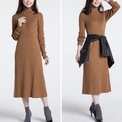 新品タグ付き未着用♡UNIQLOのニットリブタートルネックワンピースです☺️の画像