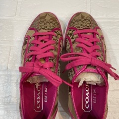 コーチ COACH ロゴ入りスニーカー ベージュ/ピンク スニーカー 24cmの画像