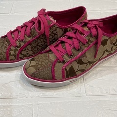 コーチ COACH ロゴ入りスニーカー ベージュ/ピンク スニーカー 24cmの画像