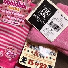 未使用 子ども キッズ 靴下 ソックス 14 15 16 女の子 女子 ピンク 赤 クリスマス いちご リボン ブランド セットの画像