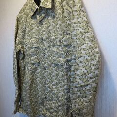 長袖シャツ　ブロック柄　カーキ　Mの画像